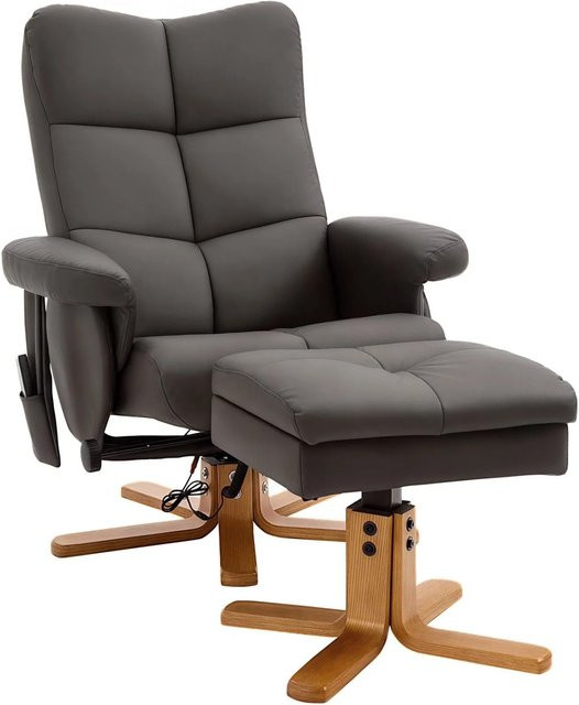HOMCOM Massagesessel mit Fußhocker in Braun mit Armlehnen, 145 Grad Neigbar, B/T/H: 80 x 86 x 99 cm - Bild 1