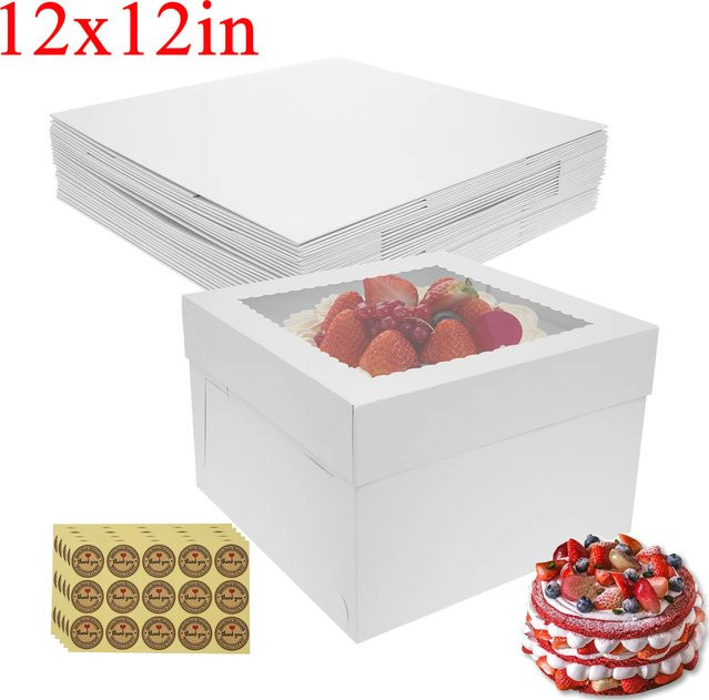 10 Stück weiße Bäckereiboxen aus Karton mit Fenster für Gebäck, Kekse und Macarons, B/T/H: 30,5 x 30,5 x 20,3 cm - Bild 1