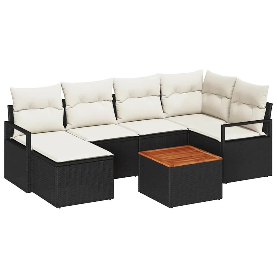vidaXL Garten-Sofa-Set aus Polyrattan in Schwarz mit 7-teiliger Polstergarnitur und Kissen für Terrasse und Garten - Bild 2