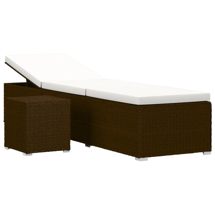 vidaXL Sonnenliege aus Poly Rattan mit Auflage und Teetisch in Braun und Cremeweiß - Bild 2