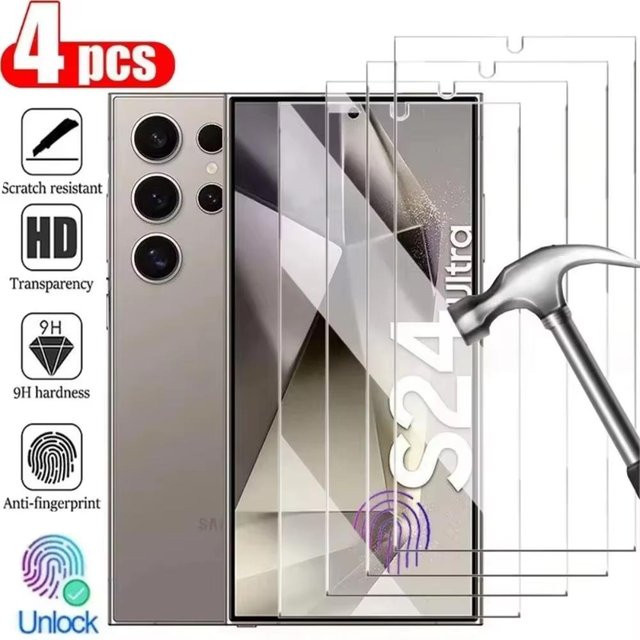 4er-Pack Displayschutzglas aus gehärtetem Glas für Samsung Galaxy S25 Plus S24 Ultra S23 S22 S21 Plus S20 FE Note20 5G mit Fingerabdruck-Entsperrung, transparent - Bild 1