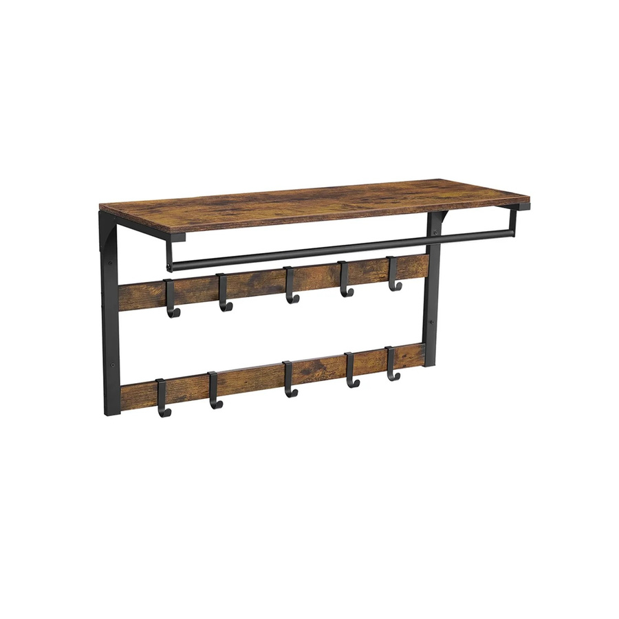 Vasagle Wandgarderobe mit Ablage und 10 abnehmbaren Haken in Braun-Schwarz, B/T/H: 80 x 30 x 42 cm - Bild 2