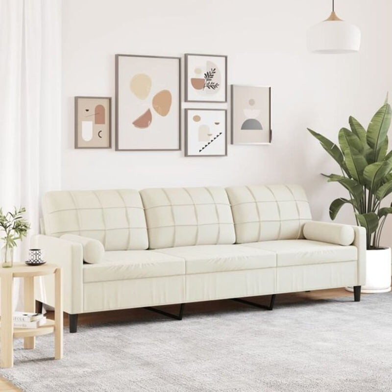 Vidaxl 3-Sitzer Sofa aus Samt in Beige mit Zierkissen, Breite: 226 cm - Bild 1