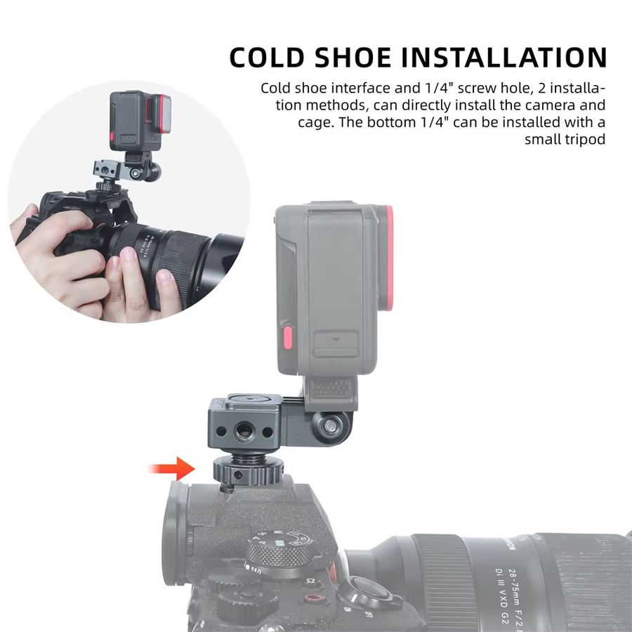 Quick Release Basis Adapter für GoPro 12 11 10, DJI und Insta360 x3 Ace Kamera Käfig Erweiterung, Schwarz - Bild 3