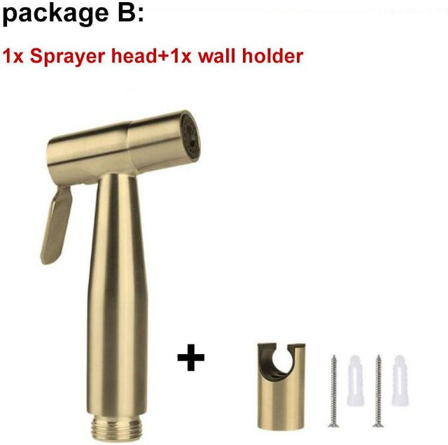 XHJ12 Bidet Spray Set aus gebürstetem Edelstahl in Gold für WC und Badezimmer inklusive Handbrause und Schlauch - Bild 1