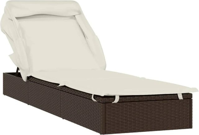 vidaXL Sonnenliege aus PE-Rattan mit Faltdach in Braun, B/T/H: 213 x 63 x 97 cm - Bild 1