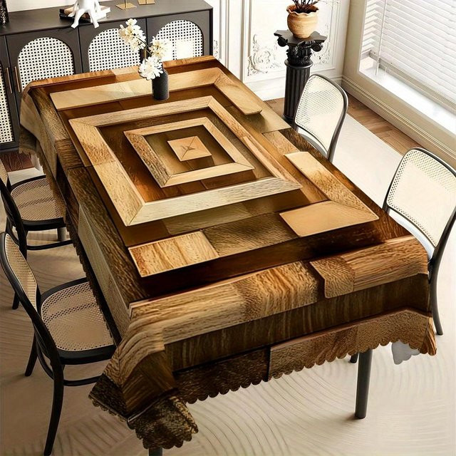 JINGYUE Pet Tischdecke mit rustikalem Holz-Print und quadratischem Plankenmuster in Braun, B/B: 140 x 220 cm - Bild 1