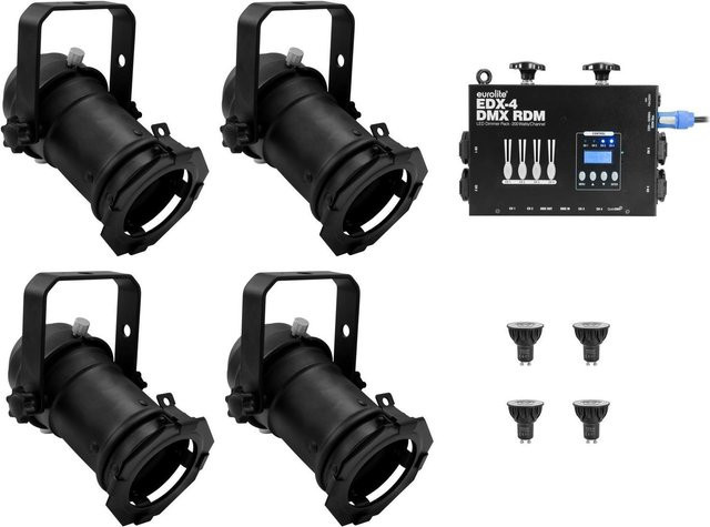 EUROLITE Set mit 4x PAR-16 LED-Spots dim2warm und EDX-4 DMX RDM LED-Dimmerpack in Schwarz - Bild 1