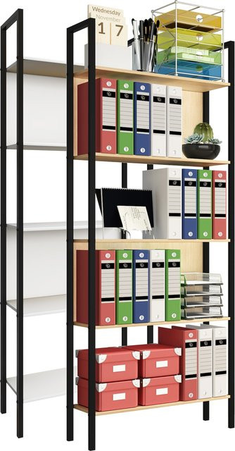 VCM Holzregal Flakos 5 in Industrial Design mit Metallrahmen, schwarz, H x B x T: 165 x 62 x 24 cm - Bild 1