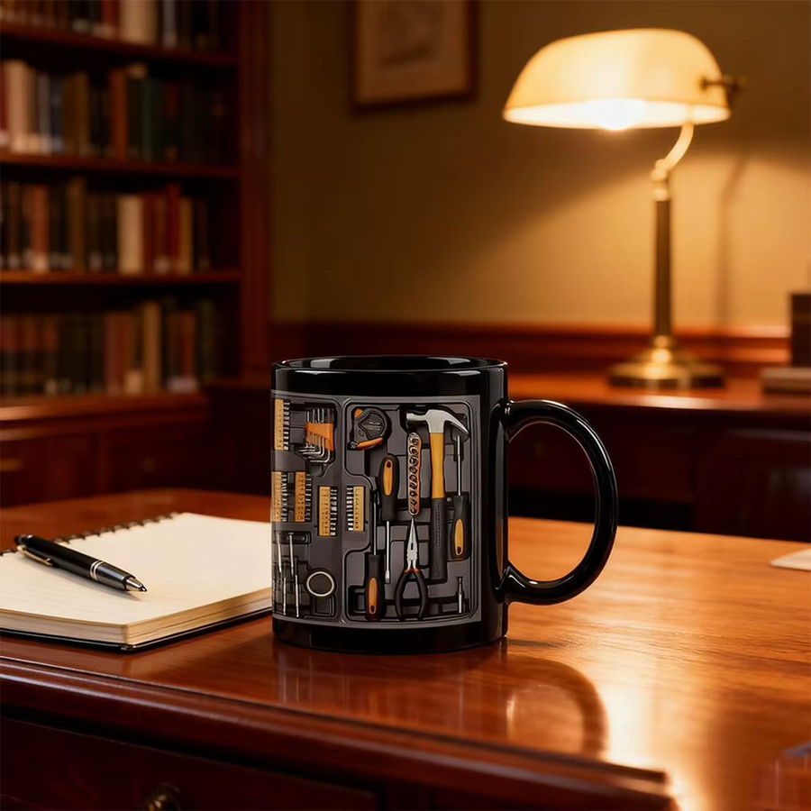 Multiyilego Keramik-Kaffeetasse im Mechaniker-Werkzeugkasten-Design, Schwarz - Bild 2