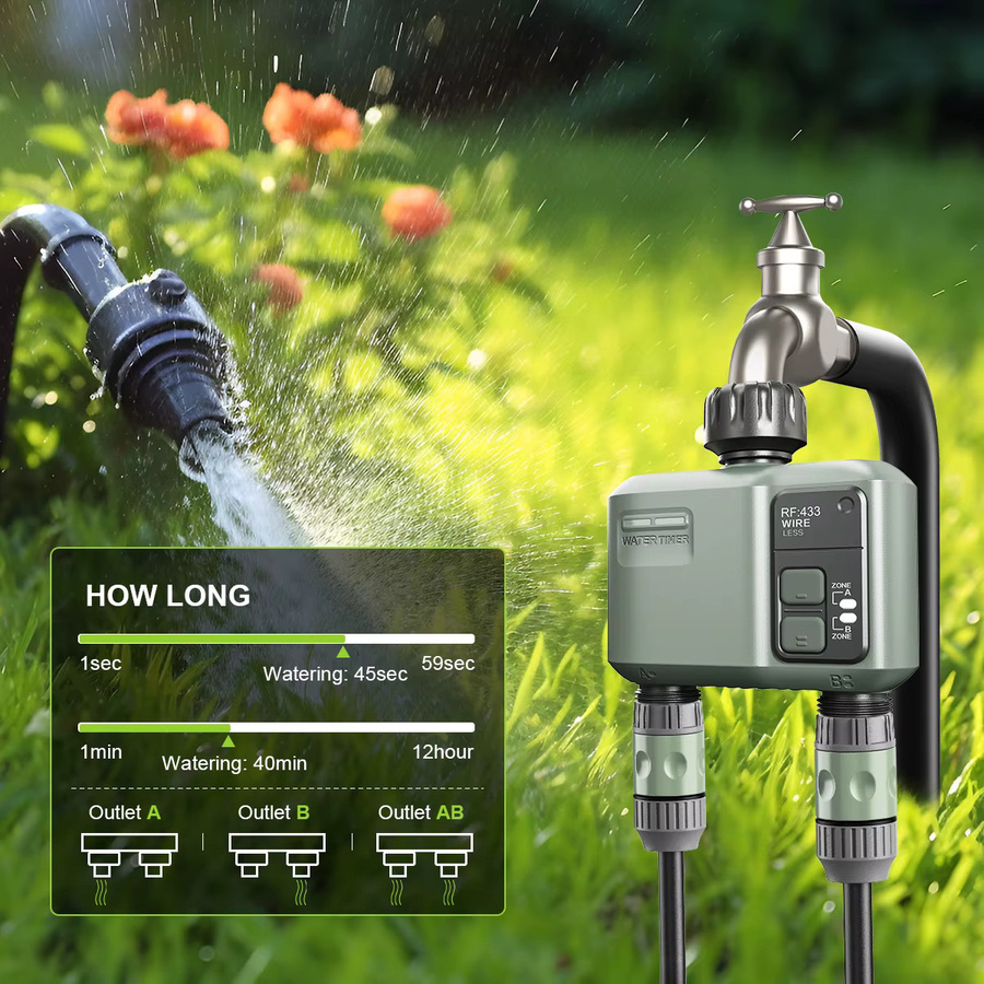 ESHICO HCT-636 Kabelloser Automatischer Doppelsteckdosen-Wassertimer mit App-Fernbedienung für die Gartenbewässerung, Grau - Bild 4