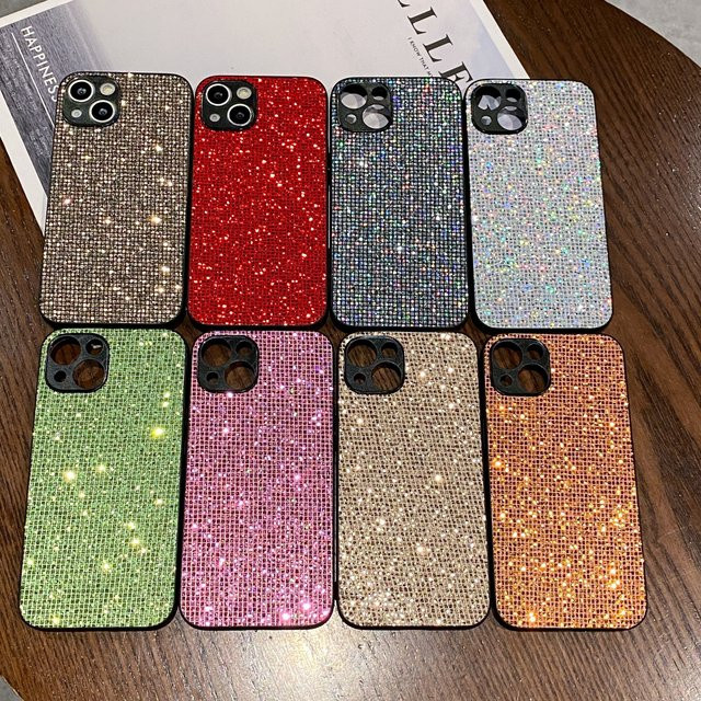 Bunte Pailletten Handyhülle mit Glitzer-Gittermuster für iPhone 11 bis iPhone 17 Pro Max Plus Air in Multicolor und Schwarz - Bild 1