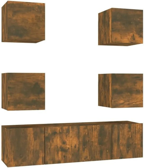 vidaXL 6-teiliges TV-Schrank-Set aus Holzwerkstoff in Räuchereiche, Braun, Wandmontage für dein Wohnzimmer, 2 x B: 60 cm, T: 30 cm, H: 30 cm und 4 x B: 30,5 cm, T: 30 cm, H: 30 cm - Bild 1