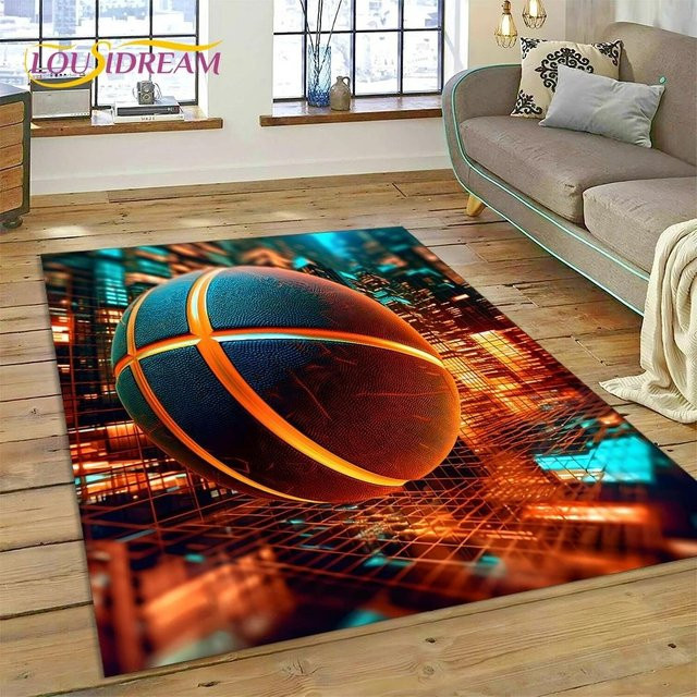 ChenYing01 Basketballplatz Cartoon Teppich für Kinder, bunter Polyester Bodenmatte für Wohnzimmer und Schlafzimmer, B/T: 160 x 200 cm - Bild 1