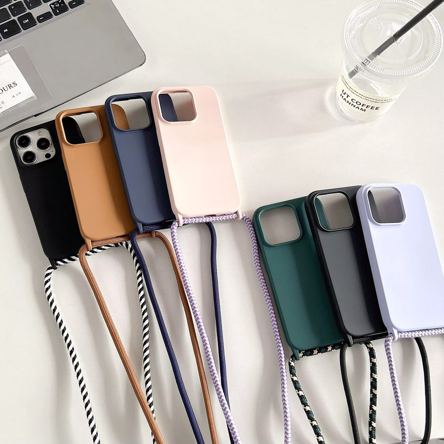 Halskettenband mit Flüssigsilikonhülle für dein iPhone 16 15 14 13 12 Pro Max in Pink und Multicolour - Bild 2