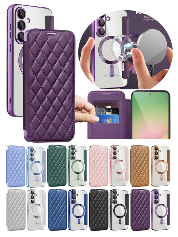 Leder-Handtasche mit kabelloser Ladefunktion und Kartensteckplätzen für Samsung Galaxy A05 A05S A06 A07 A15 A16 A17 A26 A35 A36 A55 A56 in Pink - Bild 4