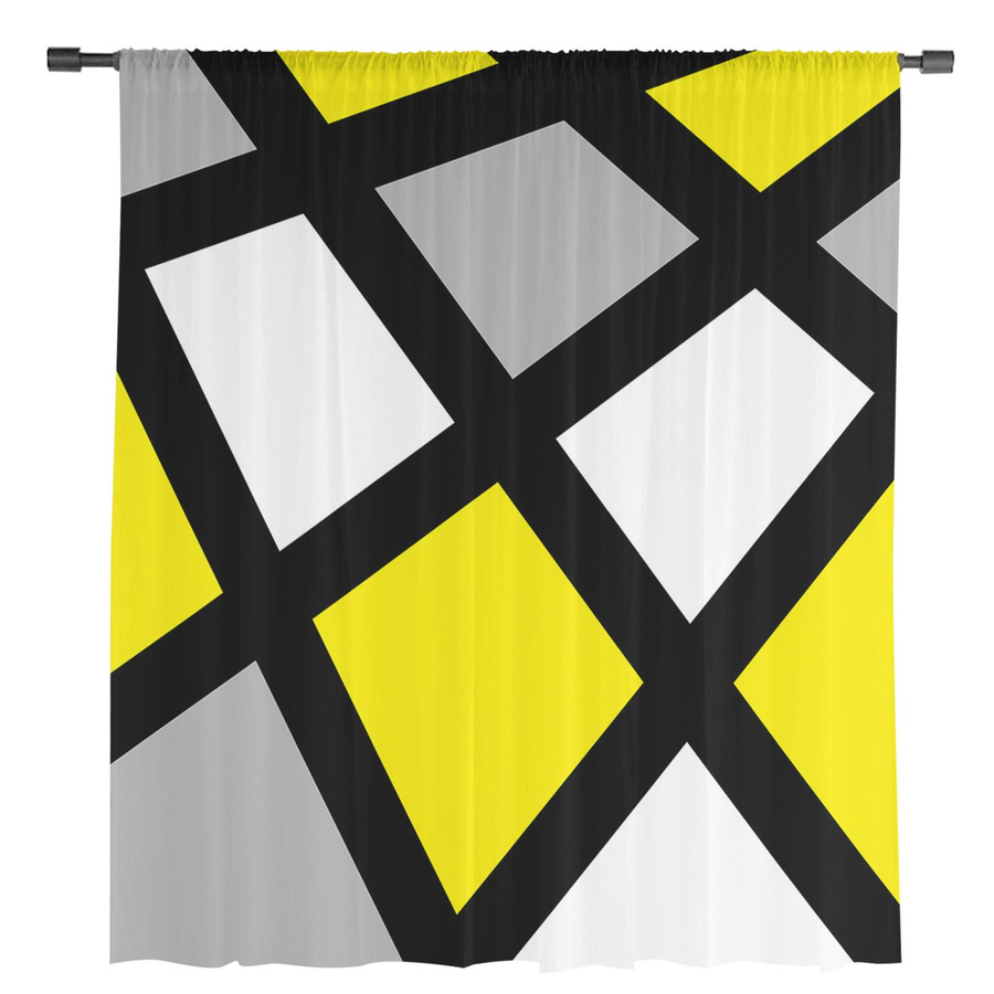 Transparente Tüll-Voile-Vorhänge von Household supplies MH mit geometrischem Muster in Gelb, Schwarz und Grau, Breite: 135 cm, Höhe: 115 cm - Bild 3