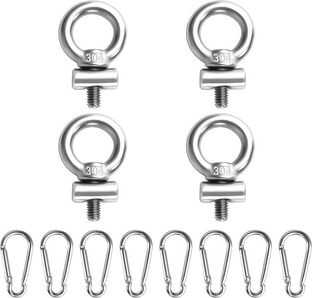 Colorbell Markisenschienen-Stopper aus Edelstahl in Silber mit 4 Ringen und 8 Karabinerhaken, 4 mm - Bild 1
