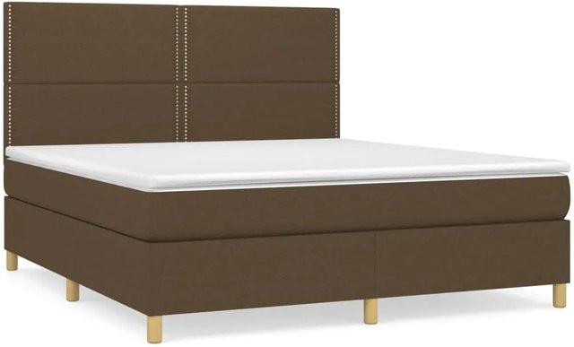 vidaXL Boxspringbett mit Matratze in Dunkelbraun, Hybridbett mit Taschenfederkern und Kopfteil, B/T: 180 x 200 cm - Bild 1