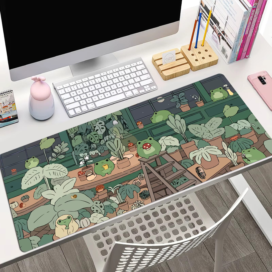 Großes Kawaii Frosch Mauspad in Grün als Schreibtischunterlage für Gaming und Computer - Bild 3