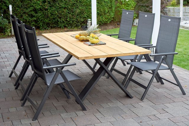 Hartman Xanadu Aruba Garten-Essgruppe aus Aluminium und Teakholz in Anthrazit mit 8 Klappstühlen, Tisch Breite: 220 cm, Tiefe: 100 cm - Bild 1
