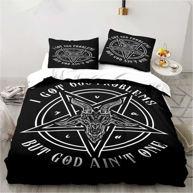 Bettwäsche-Set Baphomet Satan Dämon Horror Design von Binchi Fitness, Farbe Schwarz, 3-teilig, B/H: 150 x 200 cm - Bild 1