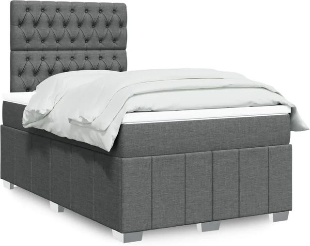 vidaXL Boxspringbett mit Matratze in Dunkelgrau, Hybrid-Bett mit USB-Ladeport und Unterbettbeleuchtung, B/T: 120 x 200 cm - Bild 1