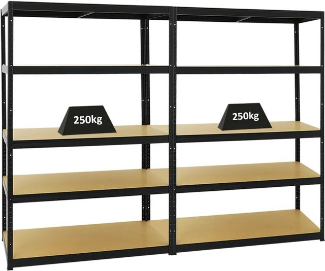 2x PROREGAL Schwerlastregal Big Elephant M aus Metall und MDF, Schwarz, H x B x T: 180 x 120 x 60 cm - Bild 1