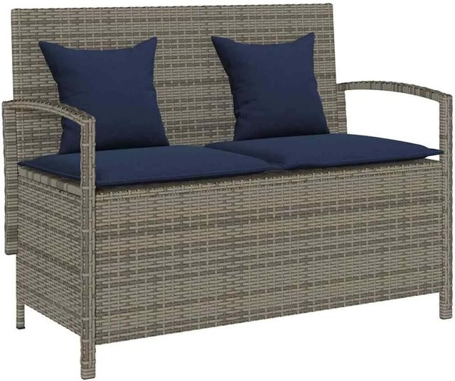 Furnicato Gartenbank mit Stauraum und Kissen aus grauem Poly Rattan mit Armlehnen, B/T/H: 111 x 56 x 87 cm - Bild 1