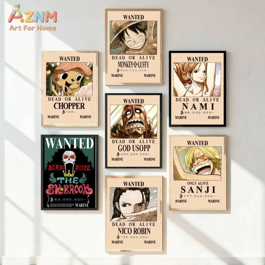 Kayou One Piece Wanted Poster Wandkunstdruck aus Leinwand mit Luffy Nami Robin und Brook in Multicolour im Vintage-Stil - Bild 5
