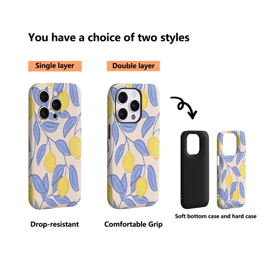 Blue Leaf Lemon Handyhülle für Apple iPhone 11 bis iPhone 17 Pro Max Plus in Blau und Multicolour mit doppelschichtiger Rückseite - Bild 2