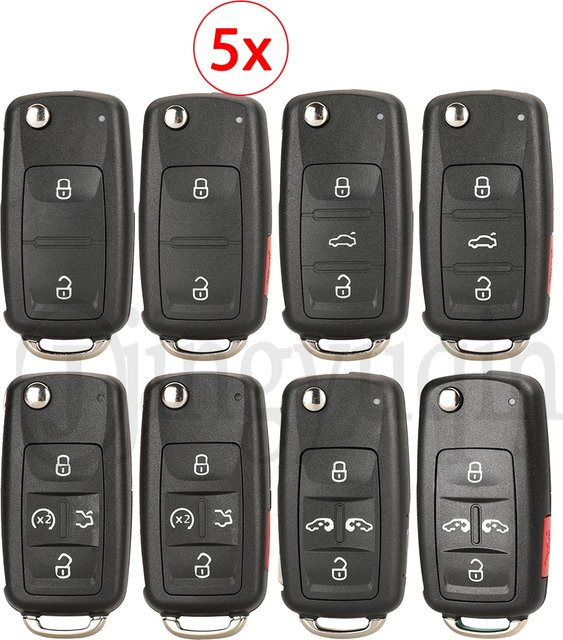 jingyuqin 5er Set Auto-Fernbedienungsgehäuse für VW Golf Seat Polo Passat Tiguan Skoda in Schwarz mit Hu66 Klinge - Bild 1