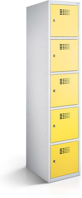 rotstahl Fächerschrank mit 5 Fächern in Gelb und lichtgrauem Korpus, B/T/H: 40 x 50 x 180 cm - Bild 1