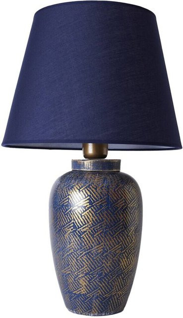 Opviq Tischleuchte aus Keramik und Stoff in Blau und Gold mit E27 Fassung, B/T/H: 32 x 32 x 53 cm - Bild 1