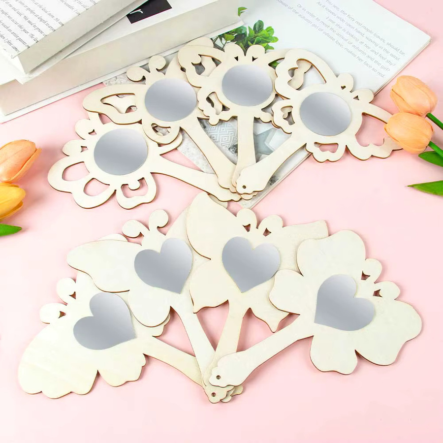 DIY Holz Spiegel zum Bemalen für Kinder mit Einhorn und Meerjungfrau Motiven als Handheld Make-up Spielzeug - Bild 1