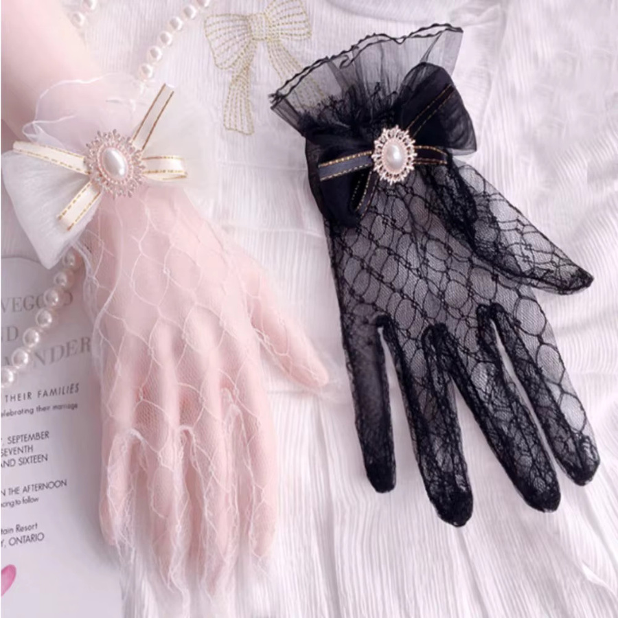 HULEQQI Handschuhe Spitze, schwarz weiß, Mädchen - Bild 2
