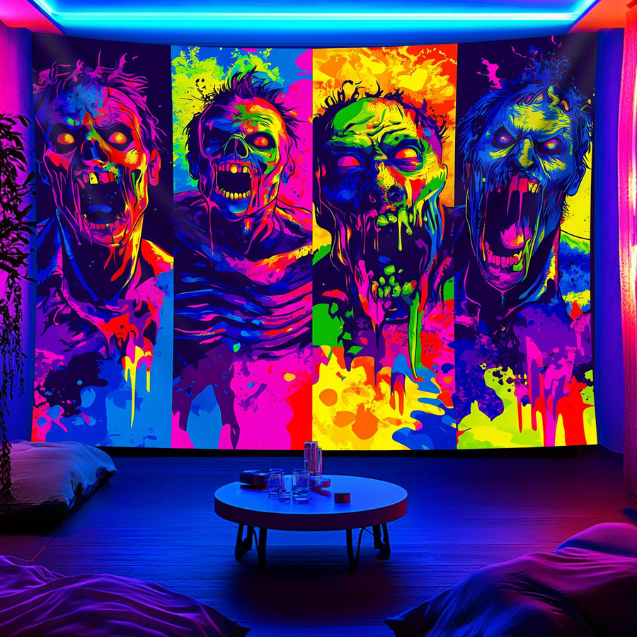 VIKAMA Halloween Zombie Wandteppich als Wanddekoration für Wohnzimmer, Schlafzimmer oder Spielzimmer, Mehrfarbig, B/H: 60 x 60 cm - Bild 3