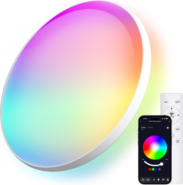 Oraymin RGB LED-Deckenleuchte mit Fernbedienung und App-Steuerung, dimmbar, 24W, Multicolour, Durchmesser: 30 cm - Bild 1