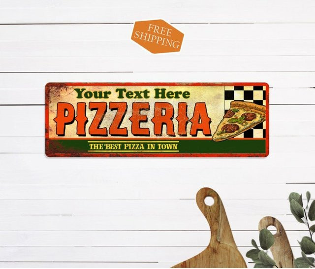 Personalisiertes Pizzeria-Schild von CIFBUY in Retro-Optik, Wanddekoration aus Metall, Weiß/Mehrfarbig, B: 30 cm - Bild 1