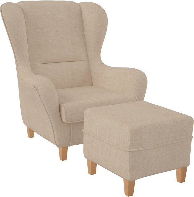 Supellex Sofia Ohrensessel mit Hocker Design Vienna in Creme-Beige - Bild 1