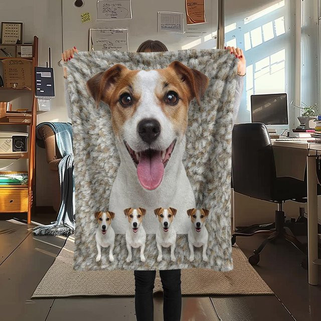 Flanellblanke mit Jack Russell Terrier Aufdruck, B/B: 80 x 120 cm - Bild 1