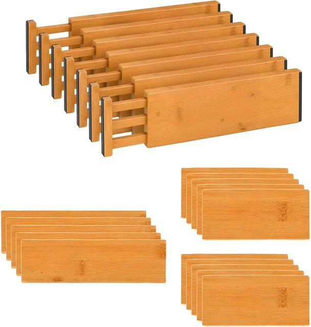 Relaxdays Schubladentrenner Set aus Bambus in Schwarz und Natur, 22-teilig, verstellbar und rutschfest, Höhe: 1,5 cm, Breite: 6 cm, Tiefe: 43,5 bis 56,5 cm - Bild 1