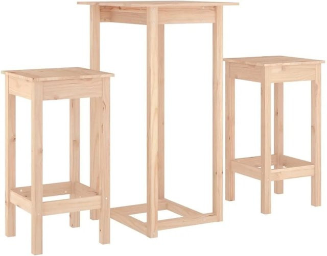 vidaXL 3-tlg. Bar-Set aus massivem Kiefernholz in Braun, rustikaler Tisch mit 3 Stühlen - Bild 1