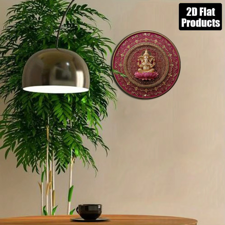 HELLOYOUNG Ganesha und Lotus Wanddekoration in Gold und Pink, Vintage Wandornament mit Tier- und Blumenmotiven, Durchmesser: 20 cm - Bild 3
