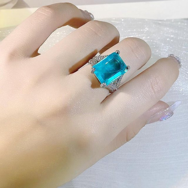 YIRAN Verlobungsring, Paraiba Turmalin, Zirkonia, Damen - Bild 1