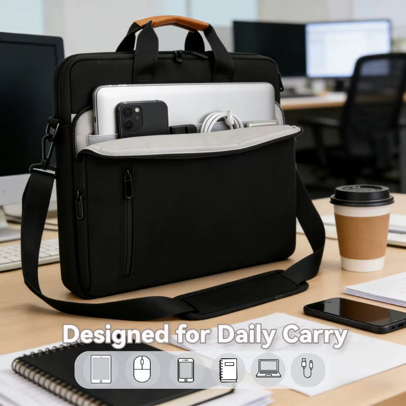 ValueWin Laptop-Umhängetasche für 14 bis 16 Zoll, Schultertasche und Computerhülle für MacBook Air Pro, Farbe: Schwarz - Bild 4