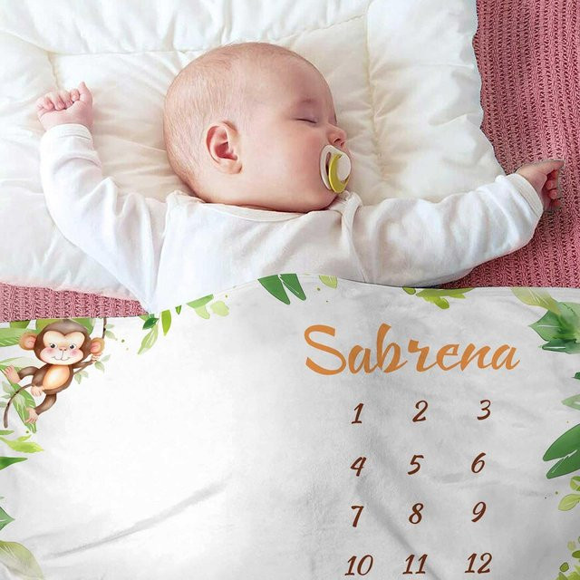 VIKAMA Baby-Decke mit Waldtier-Cartoon-Druck und Vollmond-Motiv als Meilenstein-Decke und Wachstumskalender für Fotoshootings, Mehrfarbig - Bild 1