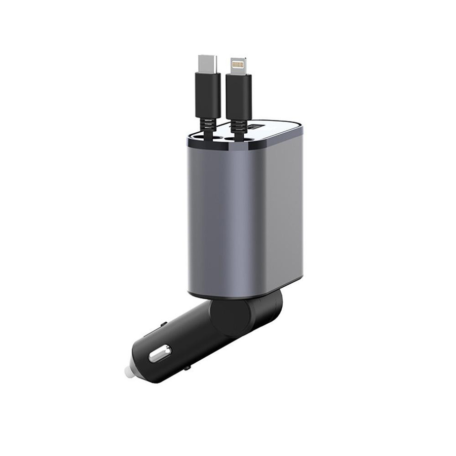 YJMP 100W Autoladegerät mit USB-C und USB-A, superschnelles Aufladen mit einziehbarem Kabel und Spannungsanzeige für iPhone, Huawei und Samsung - Bild 5