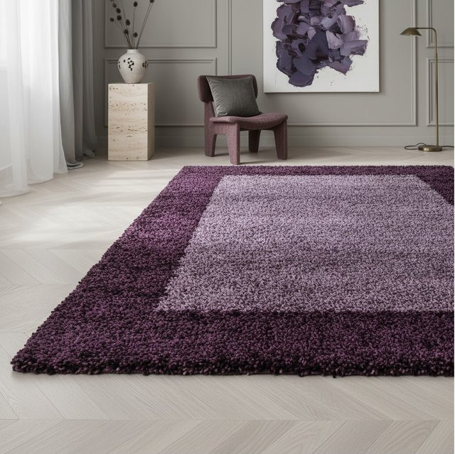 Hochflorteppich RHEIN von Kadima Design mit Bordüre, Violett, B/T: 240 x 340 cm - Bild 1