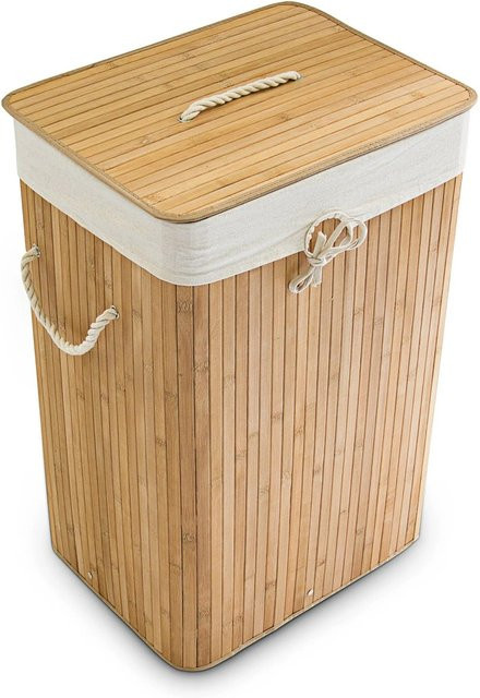 Relaxdays Wäschekorb aus Bambus in Natur mit Deckel und faltbarer Funktion, B: 65,5 cm, T: 43,5 cm, H: 33,5 cm - Bild 1